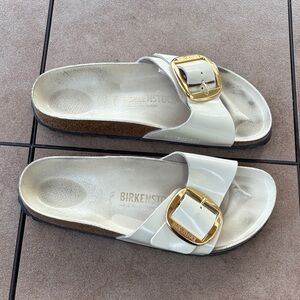 Birkenstock’s Ladies Madrid natural big gold buckle sandals-9